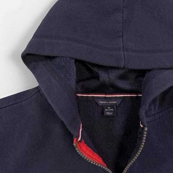 Tommy Hilfiger Boys Hoodie Large 14/16 Navy Logo Spellout Fleece Full Zip Preppy - Picture 4 of 12